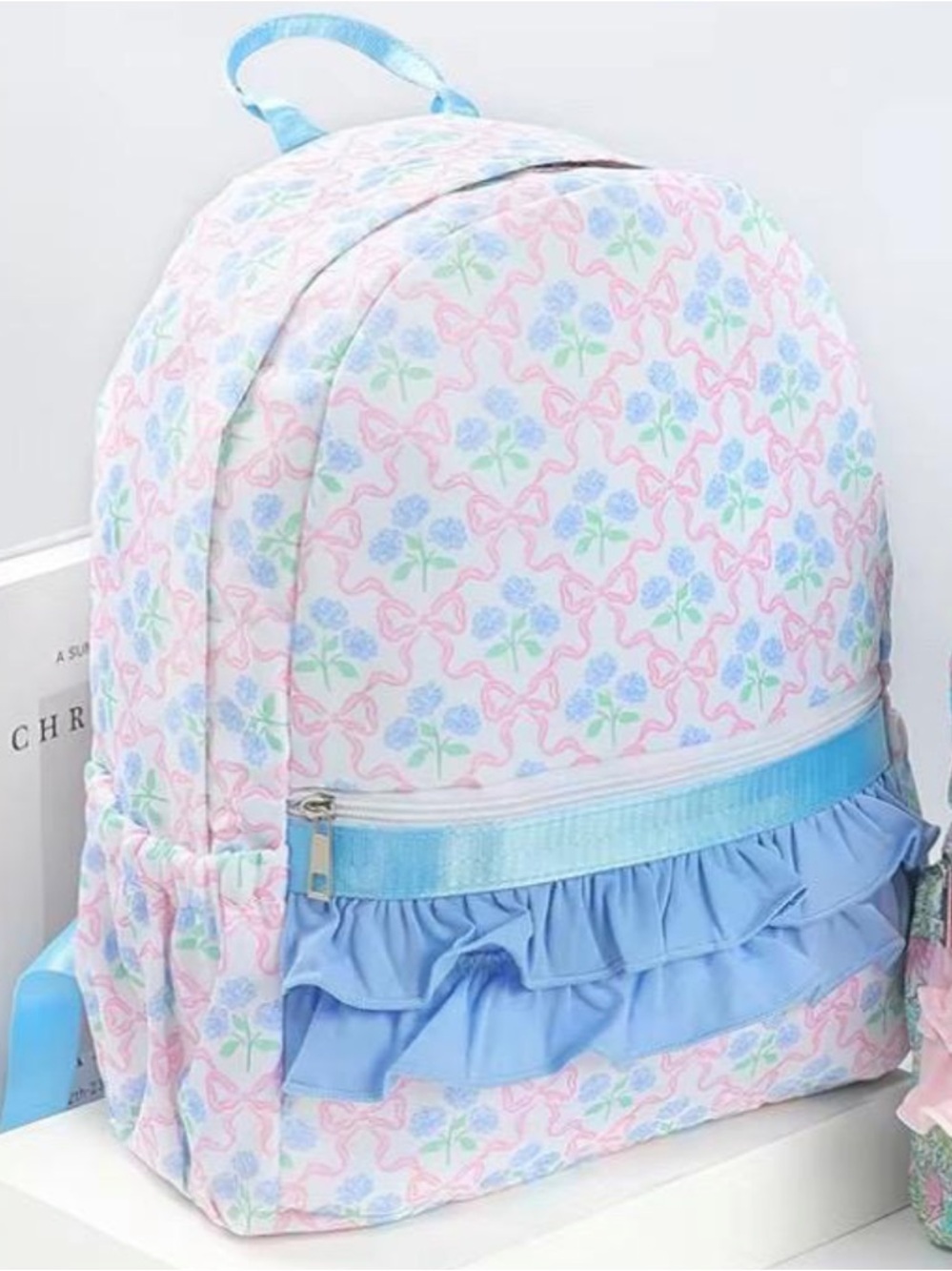 “Sophia” monogrammed floral trellis ruffle toddler backpack BRAND NEW